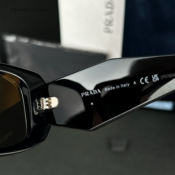 Prada PR17WS 1AB07Z Sunglasses Shiny Black Mirror Rectangle Unisex - Picture 5 of 10